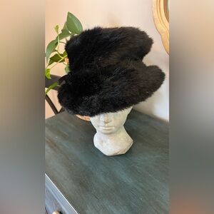 Betmar New York Black Faux Fur Bucket Hat. One size women’s Ribbon accent.